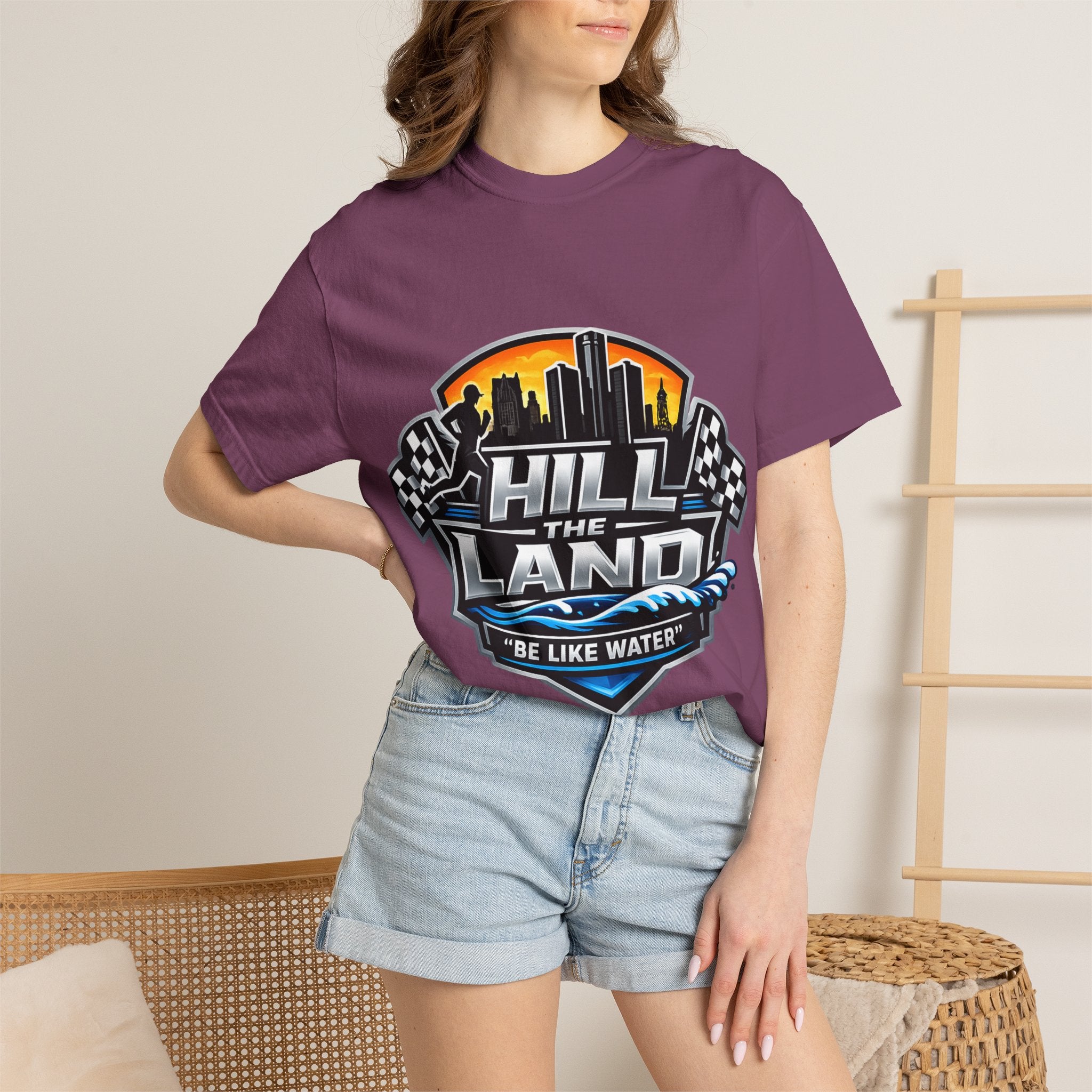 Running T-Shirt — “Hill the Land” Motivational Runner Tee (Be Like Water)
