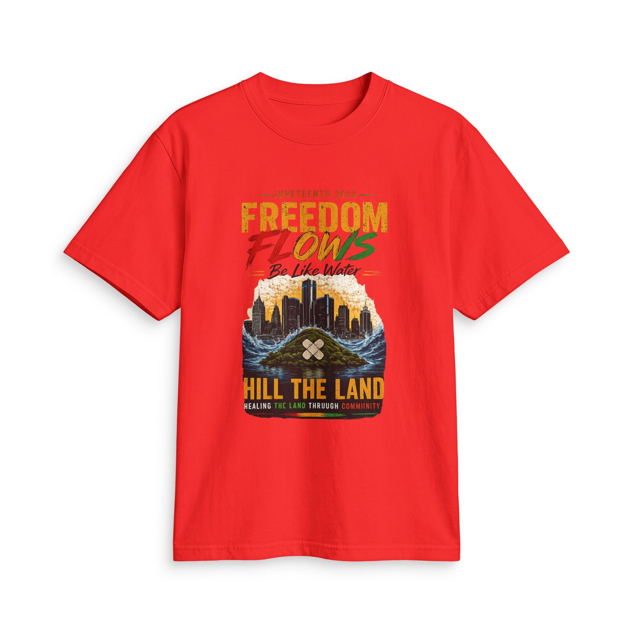 Freedom Flows Juneteenth T-Shirt — "Be Like Water" Detroit Hill The Land