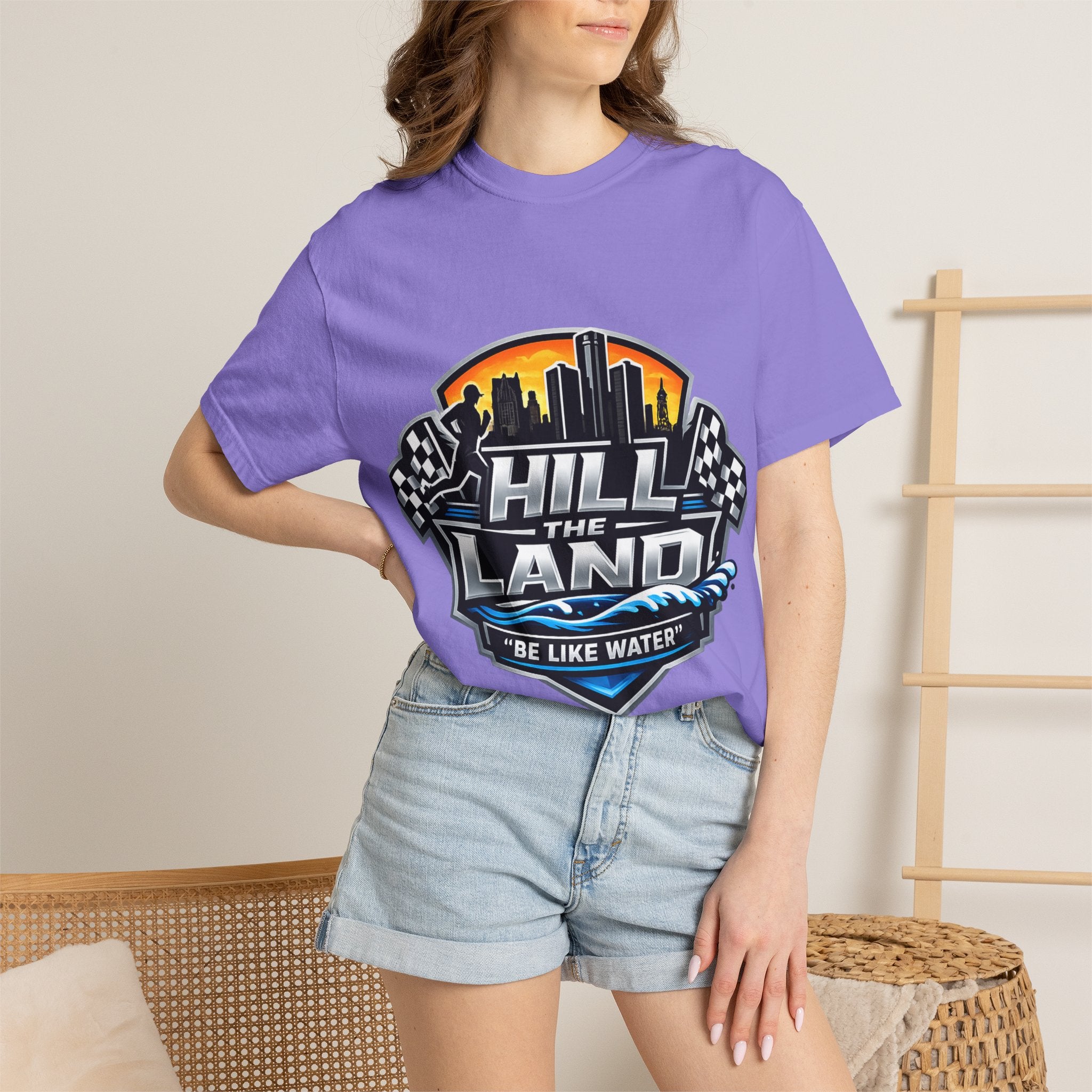 Running T-Shirt — “Hill the Land” Motivational Runner Tee (Be Like Water)