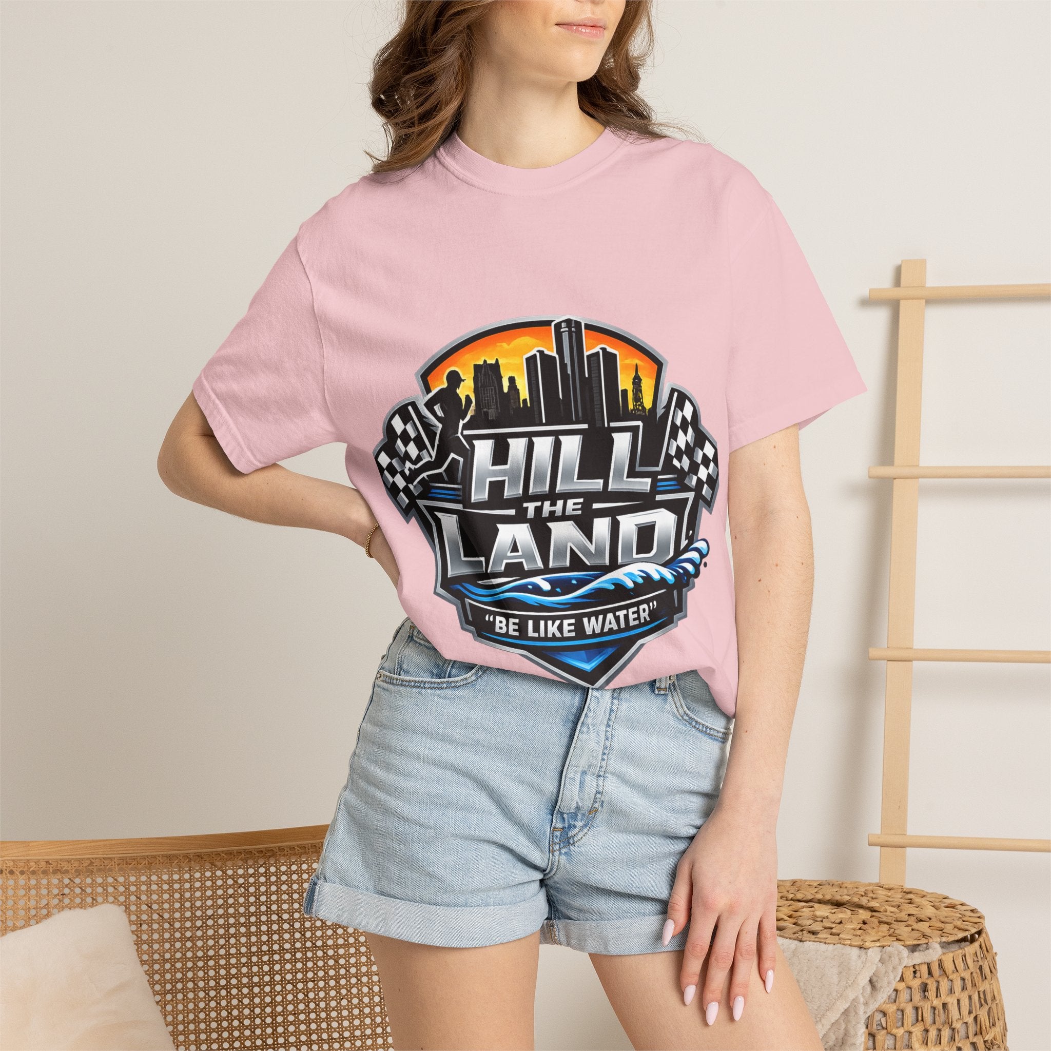 Running T-Shirt — “Hill the Land” Motivational Runner Tee (Be Like Water)