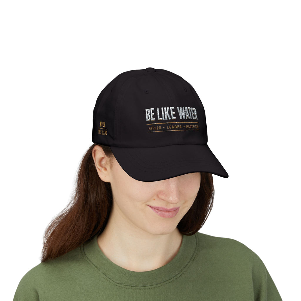 Be Like Water Dad Cap — 'Father • Leader • Protector' Embroidered White Baseball Hat (Father's Day Gift)