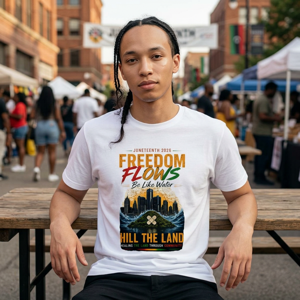 Freedom Flows Juneteenth T-Shirt — "Be Like Water" Detroit Hill The Land