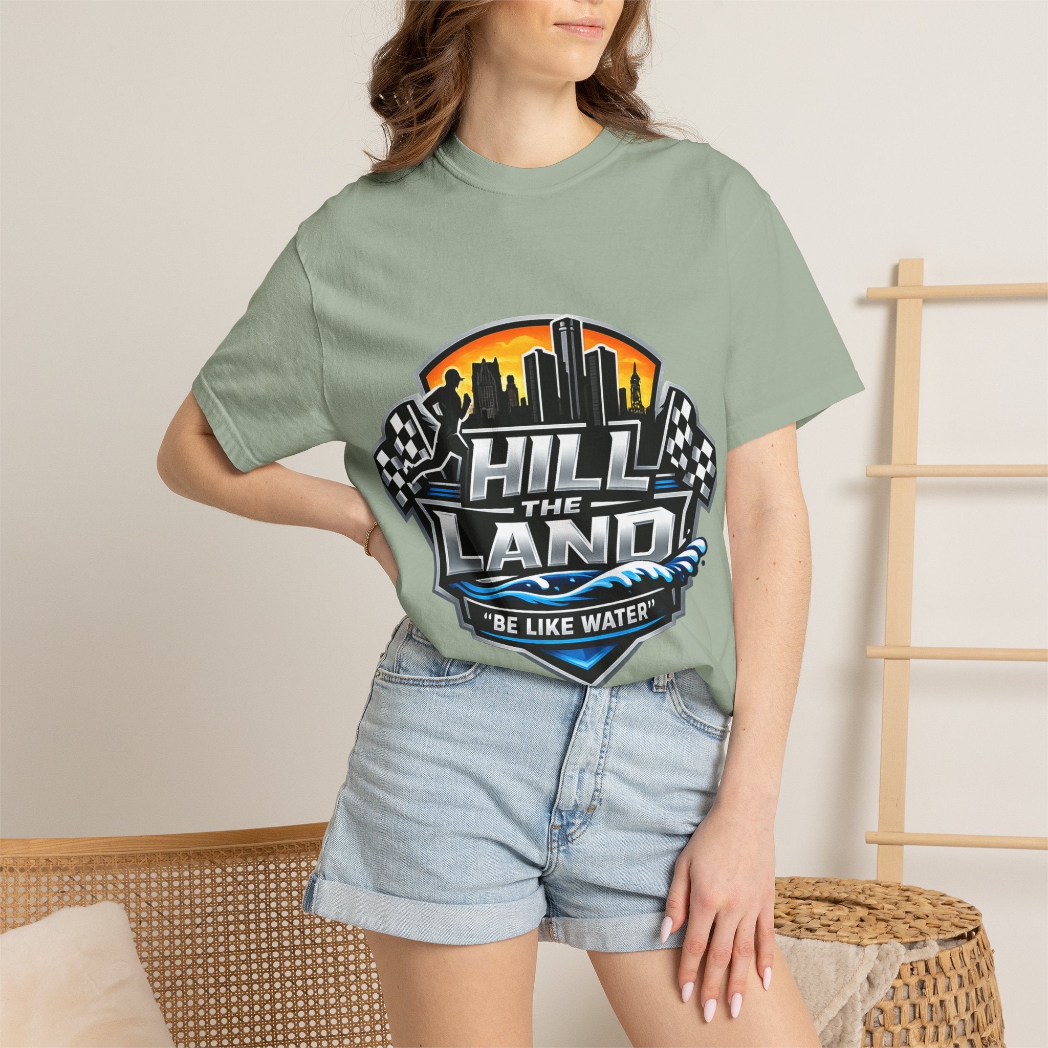 Running T-Shirt — “Hill the Land” Motivational Runner Tee (Be Like Water)