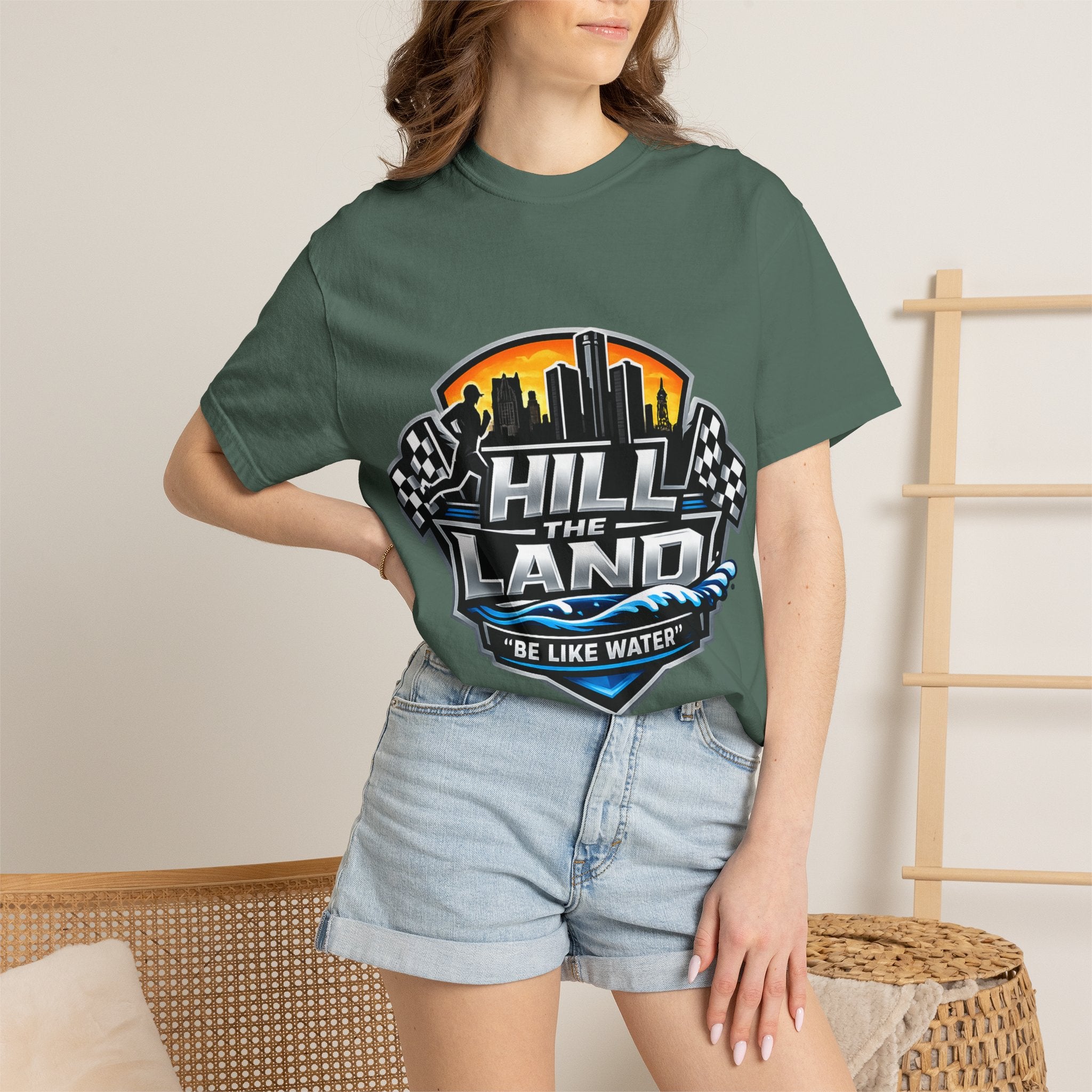 Running T-Shirt — “Hill the Land” Motivational Runner Tee (Be Like Water)