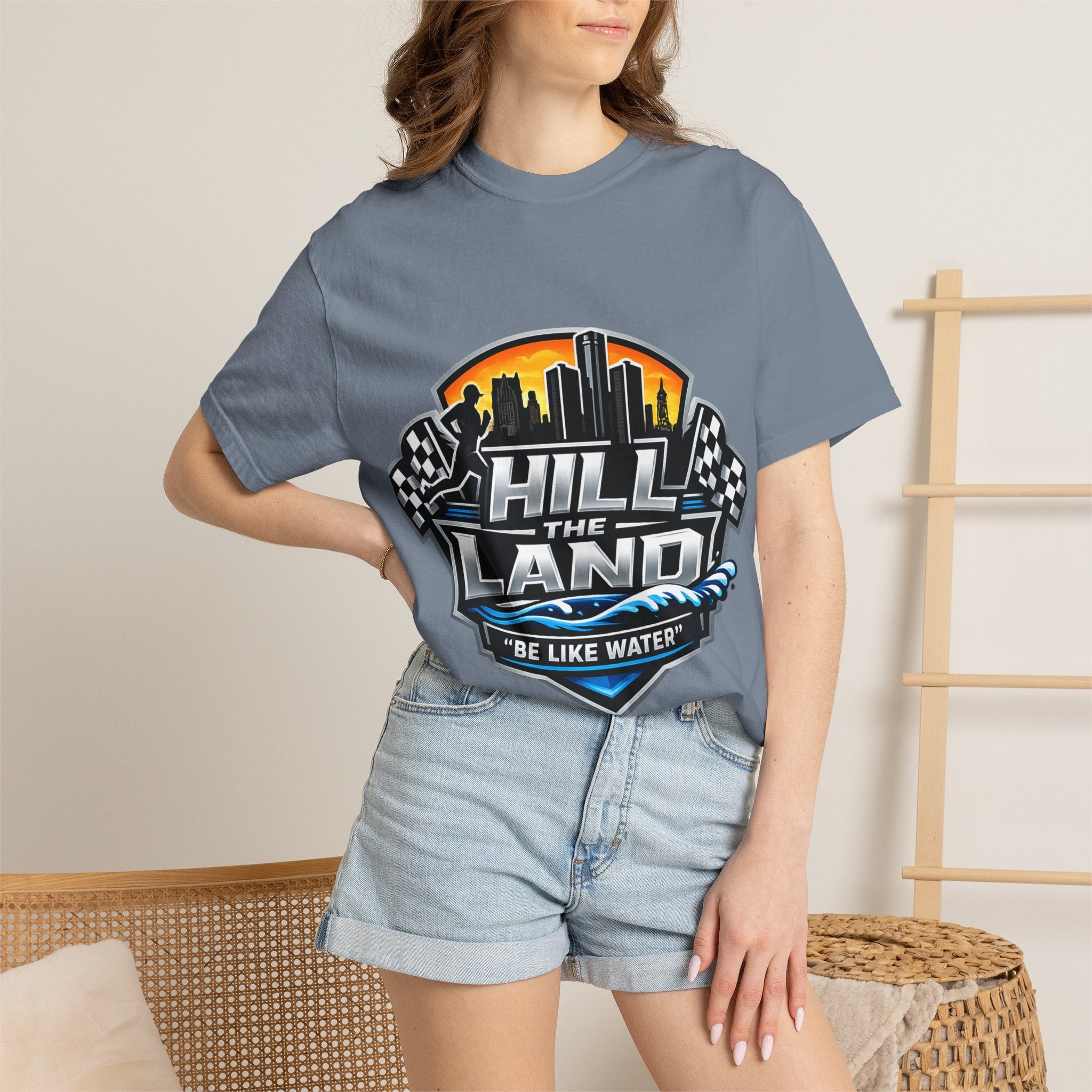 Running T-Shirt — “Hill the Land” Motivational Runner Tee (Be Like Water)