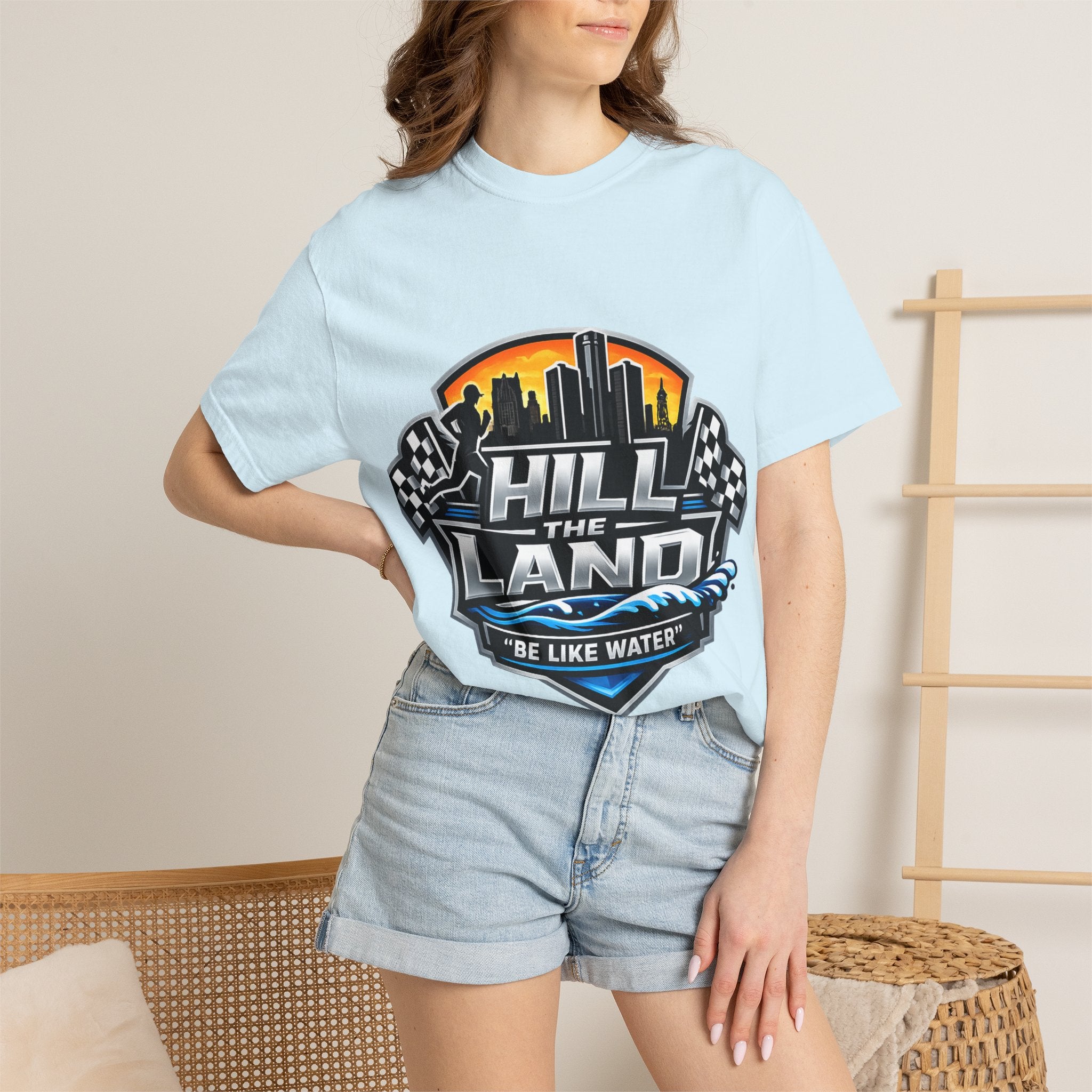 Running T-Shirt — “Hill the Land” Motivational Runner Tee (Be Like Water)