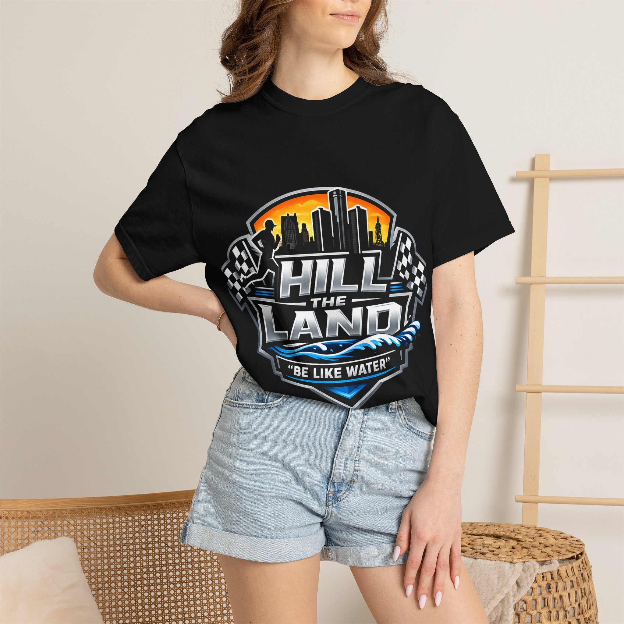 Running T-Shirt — “Hill the Land” Motivational Runner Tee (Be Like Water)
