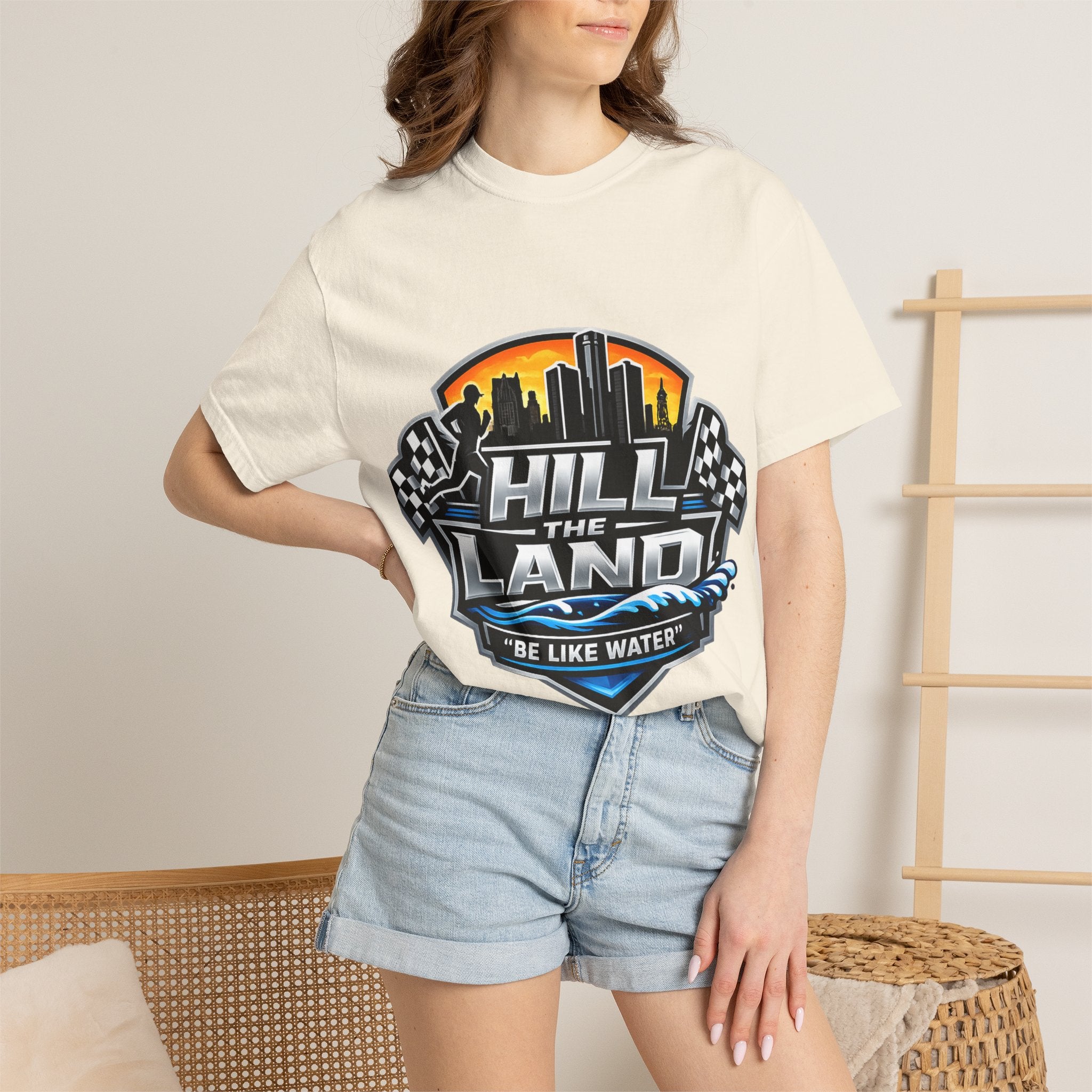 Running T-Shirt — “Hill the Land” Motivational Runner Tee (Be Like Water)
