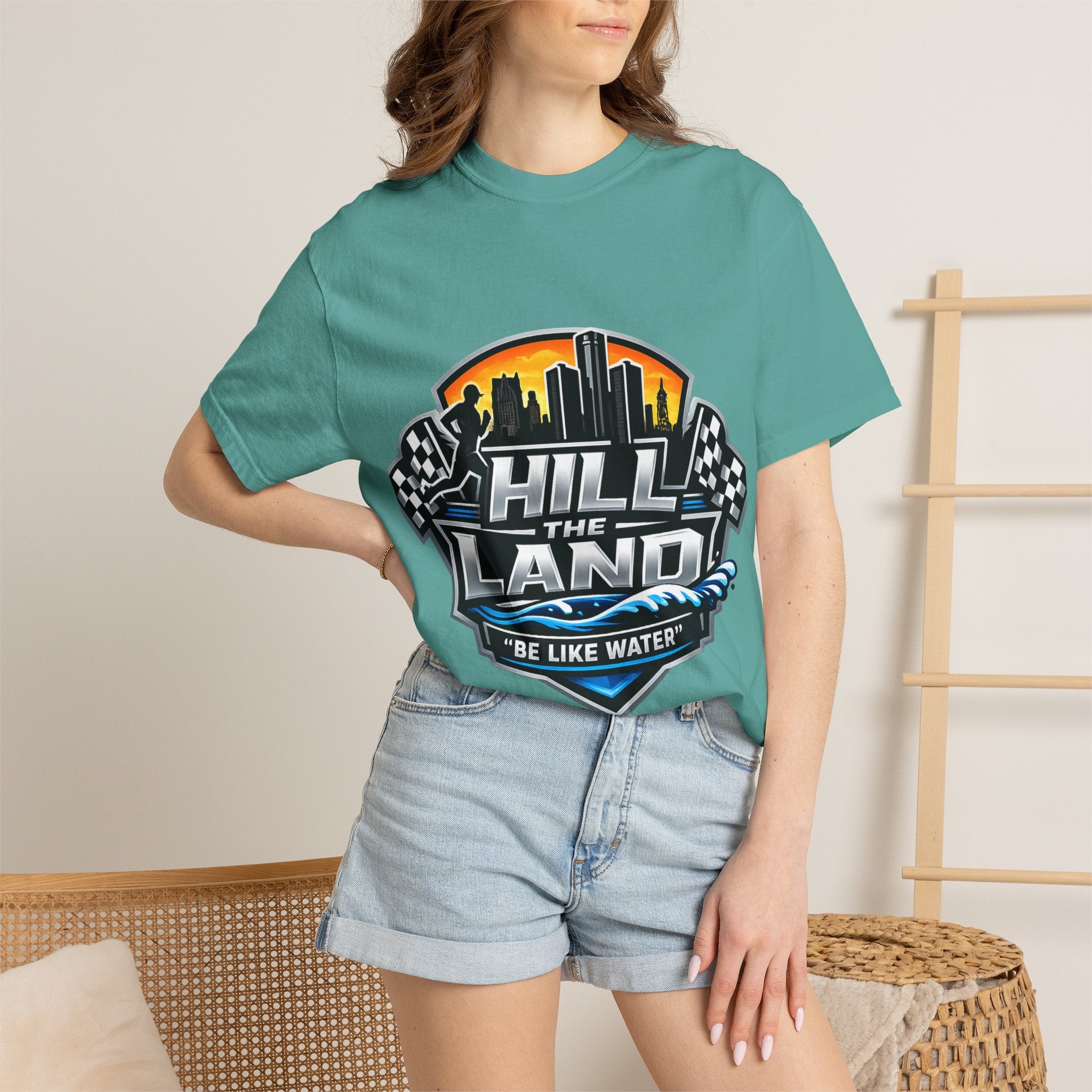Running T-Shirt — “Hill the Land” Motivational Runner Tee (Be Like Water)